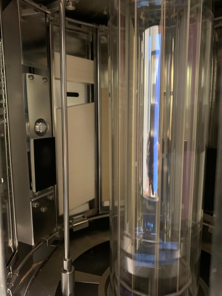 Xenon arc lamp and samples inside the solar cabinet
